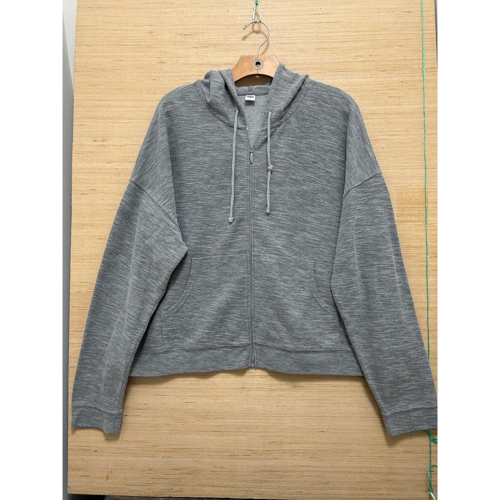 Old Navy Womens XL Grey Space Dye Full Zip Hoodie Relaxed Fit Long Sleeve Jacket